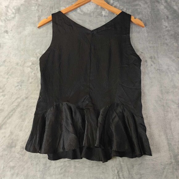 Rebecca Taylor Women 2 Black Silk Ruffle Hem Corporate Goth Dark Romantic Blouse - Picture 2 of 10